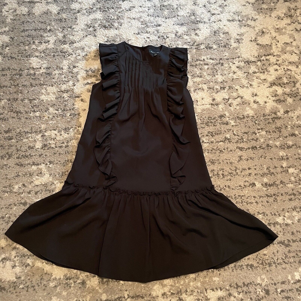 Banana Republic Womens Black Dress Ruffle Hem Shift Flutter Sleeve Knee XXS